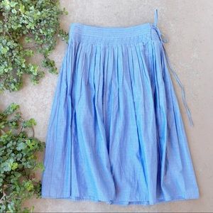Vince Blue Pinstripe Cotton Wrap Midi Skirt